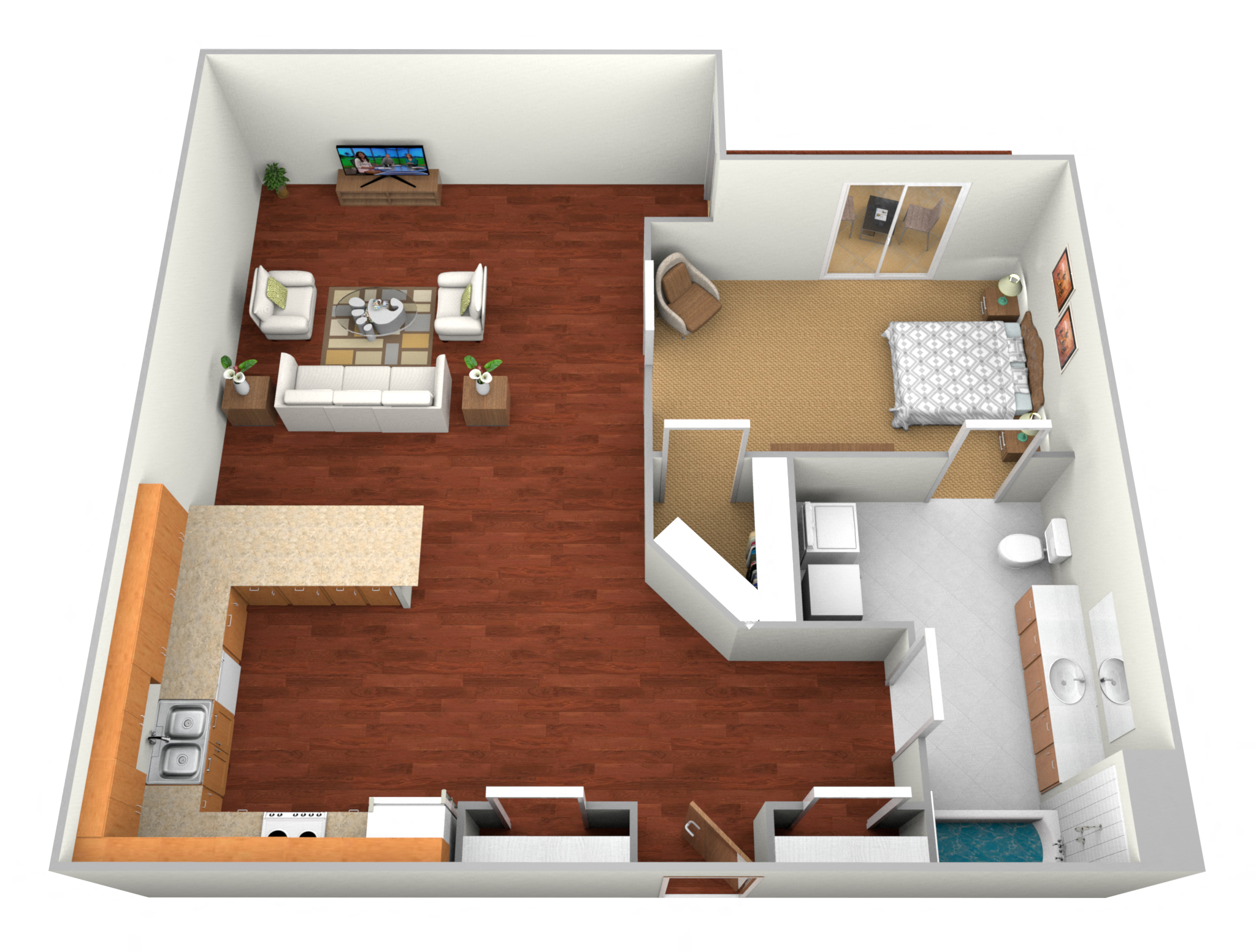 Floor plan for 1 bed, 1 bath, 730 sqft